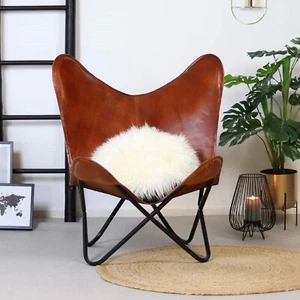 Chair Leather Butterfly Accent Lounge Vintage Relax Home Living Room With Stand - Picture 1 of 10