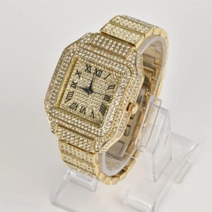 Luxus klassische Edelstahl Kristall Quarz Analog rechteckiges Zifferblatt Armbanduhr - Bild 1 von 6