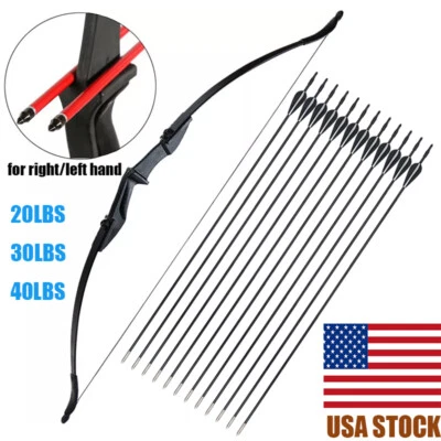 57" Takedown Recurve Bow Longbow Archery Hunting RH/LH OR 12X Fiberglass Arrows - Image 1 of 4