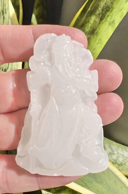 古董中国雕刻财富神羊肉脂肪白色青瓷和田玉吊坠 — 第 1/4 张图片