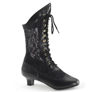 DAME-115 Funtasma mujer victoriana con cordones botas negras aspecto cuero encaje - Imagen 1 de 1
