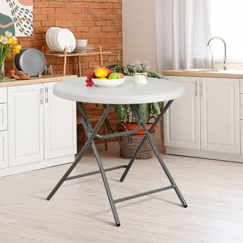 2.6FT Round Plastic Portable Folding Event Table for Kitchen Party Camping White Cover