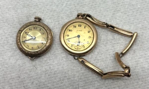 PAIR OF VINTAGE 6/0 SIZE WATCHES FOR REPAIR, ELGIN 431 & SWISS - Picture 1 of 9