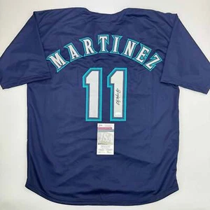 Autographed/Signed Edgar Martinez Seattle Blue Baseball Jersey JSA COA - Picture 1 of 4