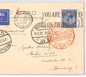 GB KGV 1932 AIR FDC Southampton-Berlin *FIRST DAY* REDUCED POSTCARD RATE PG214 - Picture 1 of 12