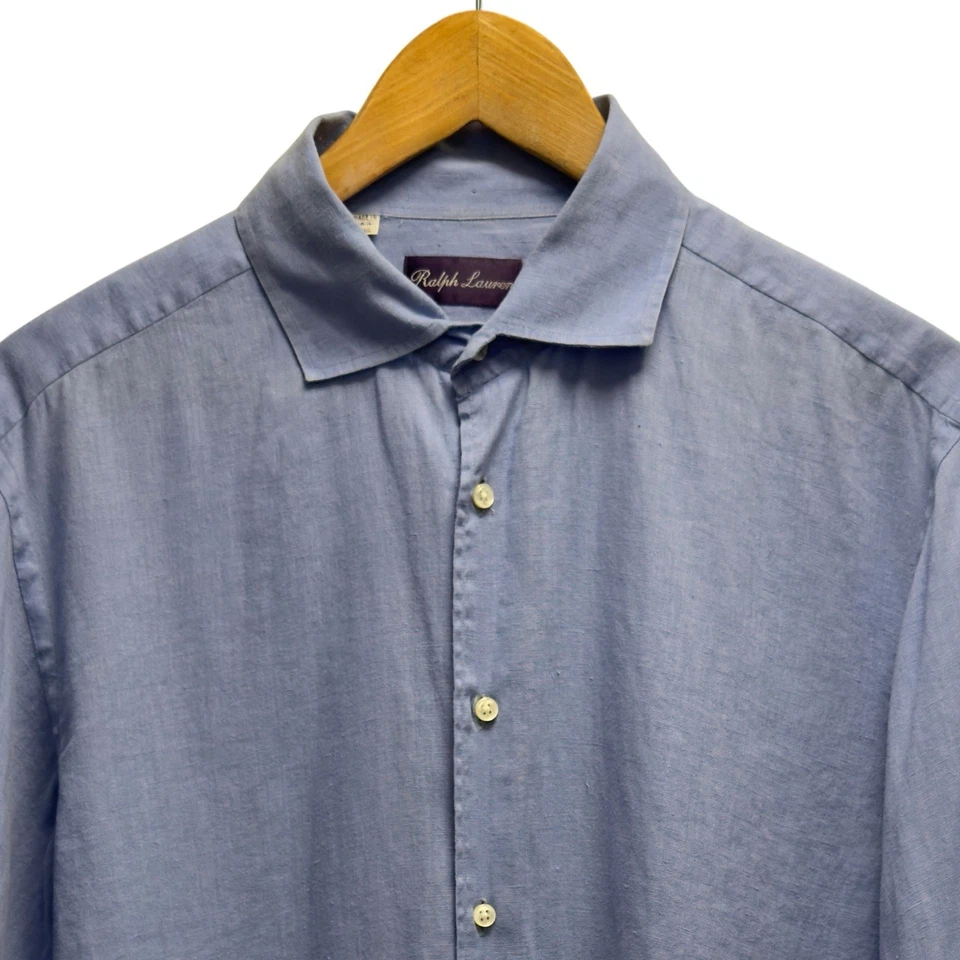 Рубашка Ralph Lauren Purple Label мужская размер 16,5 светло-голубая льняная L/S на пуговицах спереди - Изображение 1 из 4