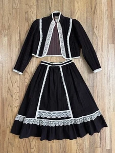 VTG Gunne Sax 70s Dark Brown Prairie Festival Set Jacket and Skirt Tag Size 9 - Picture 1 of 17