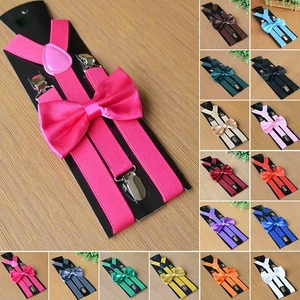 1x Men Elastic Suspenders And Bow Tie Matching Set Braces Party Wedding Costume - Picture 1 of 52