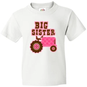 Inktastic Pink Tractor Big Sister Youth T-Shirt Farm Cute Polka Dot Tee Kids - Picture 1 of 4