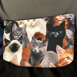 Womens Make Up Bag With Kittens & Cats Feline Lovers Paws Siamese, Grey, Black - Picture 1 of 4