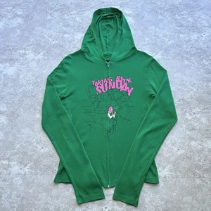 RARE Vintage Taking Back Sunday Hoodie Green Pink Graphic Zip Up 2000s Emo Band - Picture 1 of 9