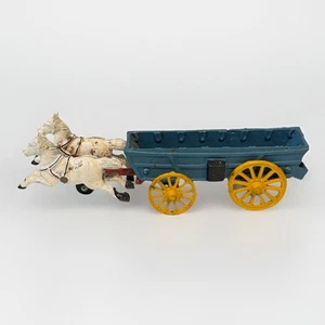 Cast Iron Toy Vintage Antique 2 Horse Drawn Wagon 12” Total Length - Picture 1 of 14