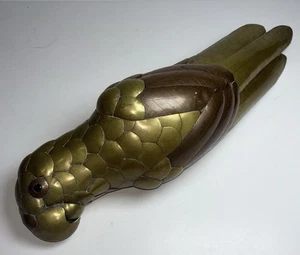 "Escultura de loro vintage de latón y cobre de 16"" - arte de metal artesanal pájaro" - Imagen 1 de 20