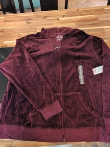 Made for Life Velour Jacket Womens 2X Merlot Sorbet Zip Hoodie Track Stretch - Picture 1 of 5