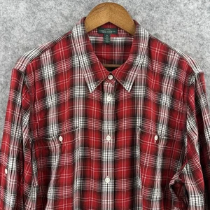 Lauren Ralph Lauren Hemd Damen 3X rot kariert Button Down Langarm Rollriegel - Bild 1 von 13