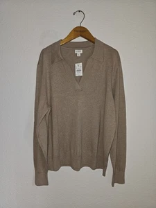 NWT J.CREW HEATHER SAND COLLARED V-NECK SUPERSOFT YARN SWEATER BJ597 SZ XL - Picture 1 of 7