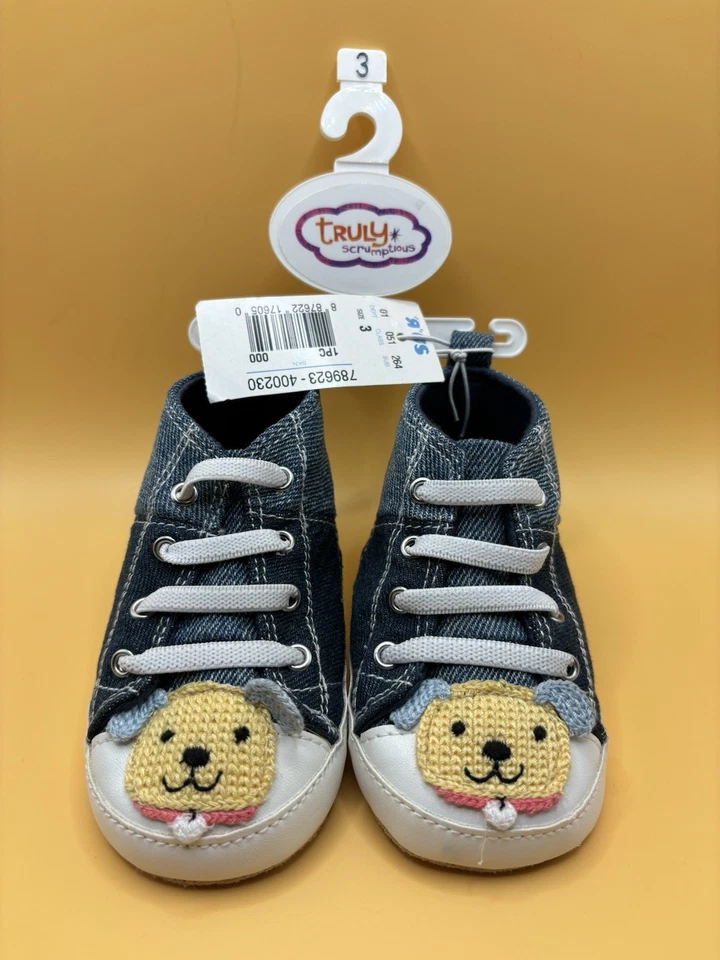 De Colección Bebés R Us Denim Zapatos de Cuna Alta Tenis Talla 3 Regalos de Navidad Guardería Perro Foto 1 de 4
