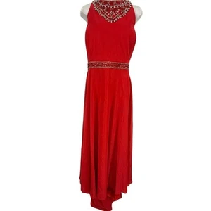 Sydneys Closet Damen rot formell Abschlussball Neckholder Perlen Kleid Chiffon gefüttert Gr. 24 - Bild 1 von 17