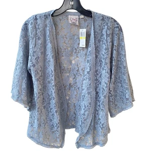 Schmollmund romantisch blau Blumen Spitze vorne offen Cardigan Achselzucken Medium Fairycore Fee - Bild 1 von 6