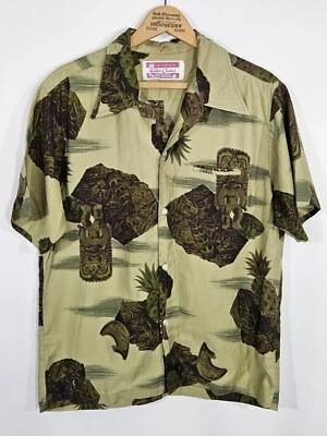 Camisa Hawaiana Waltah Clarke's Vintage Años 70 Talla Mediana Piñas Tiki Foto 1 de 4