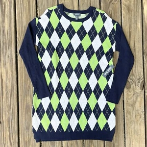Modcloth After Argyle Crocodile Sweater Dress Navy Green Long Sleeve XL NWT - Picture 1 of 7