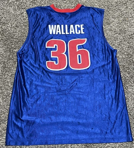 NBA Ben Wallace Basketball Jersey Blue #36 Men’s Large Shine Cover