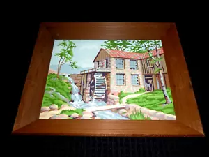 "Dipinto per numero vintage anni '50 Craftint Old Mill ruota ad acqua fiume 19,5x15,5" - Foto 1 di 11