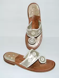 JACK ROGERS SILVER LEATHER SLIDE ON THONGS FLIP FLOPS SANDALS WOMEN SZ 7.5 *GUC* - Picture 1 of 8