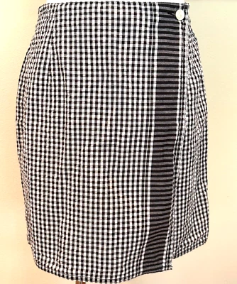 Falda envolvente Lizwear de algodón negra blanca Seersucker a cuadros vintage Petite 6 Foto 1 de 4
