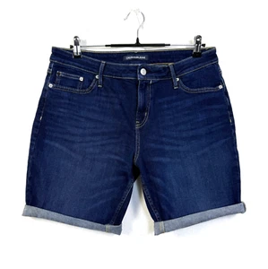 Calvin Klein Jean Shorts Women Sz 12 Dark Wash 9.5" Mid Rise Stretch Denim NWOT - Picture 1 of 9