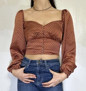 Code X Mode Polka Dot Cropped Women Blouse Long Sleeve Size S Western Boho Y2K - Picture 1 of 13