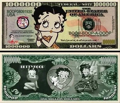 Betty Boop Million Dollar Bill Play Funny Money Novelty Note + FREE SLEEVE