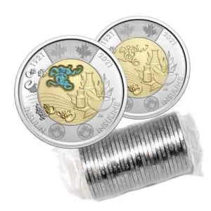 2021 Canada $2 Dollar Discovery of Insulin Color & Non-Color Coin Roll Mint UNC - Picture 1 of 4