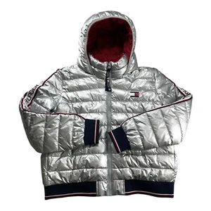 Tommy Hilfiger Coat With Hood Size XL TG/XG Silver Metallic Hooded Puffer Jacket - Picture 1 of 10