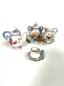 Miniature Tea Set Porcelain Bisque with Florals - Picture 1 of 16