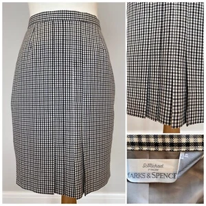 Vintage ST MICHAEL Skirt Houndstooth Pencil Grey Mix Front Pleat Secreatary 8-10 - Picture 1 of 8