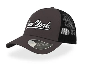 NEW YORK TEXT - TRUCKER CAP - HALF MESH SNAPBACK - BASEBALL HAT - UNISEX - RETRO - Picture 1 of 15