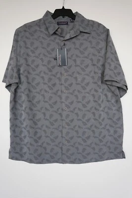 Roundtree & Yorke Short-Sleeved Shirt XLT Tall Gray Leaf Print Square Tail NWT - Image 1 of 4