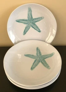 x6 Sigrid Olsen MELAMIN strukturierter Seestern SPEISETELLER gebogen TÜRKIS NEU - Bild 1 von 5