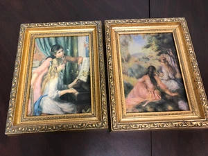 Menge gerahmter Leinwand 9”x7” Auf der Wiese & Mädchen am Klavier von Pierre A Renoir - Bild 1 von 6
