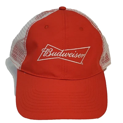 Sombrero de camionero de malla Budweiser gorra ajustable rojo blanco cerveza correa trasera 2018 Anheuser Foto 1 de 4