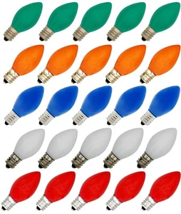25 Pack C7 LED Ceramic Multicolor Replacement Light Bulbs for Christmas Light - Picture 1 of 5