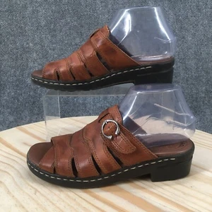 Dr Scholls Sandals Womens 8 Erika Open Toe Slide Comfort Brown Leather Slip On - Picture 1 of 16