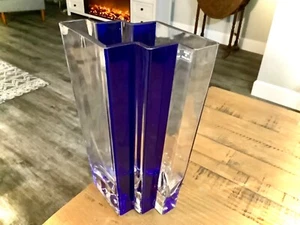 VINTAGE 1960er JUGENDSTIL GLAS SKULPTUR 3D KOBALTBLAU KRISTALL VASE POLEN 11" - Bild 1 von 24