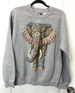 Riot Society Sweatshirt Grey Med Colorful Elephant Graphic - Picture 1 of 7