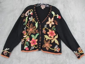 Vintage Avery Quinn Sweater Womens Medium Cardigan 3D Chunky Knit Floral Cottage - Picture 1 of 8