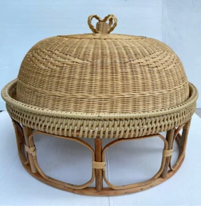 Vintage Thai Handicraft Round Table Tray Rattan Khantoke Set &Rattan Food Cover - Picture 1 of 46