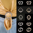 Women Girls T-Shirt Clip Silk Scarf Ring Buckle Pin Round Rhinestone T