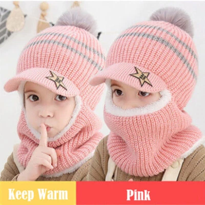 Niños Tejido Sombrero Bufanda Invierno Cálido Gorro Gorra Sombrero Niños Niñas Bufanda Cuello Calentador Foto 1 de 4