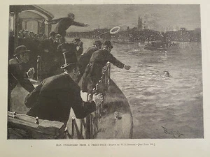 Hombre por la borda de un ferry New York Harper’s Weekly 1888 - Imagen 1 de 2